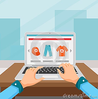 Person choosing to buy a product online Vector Illustration