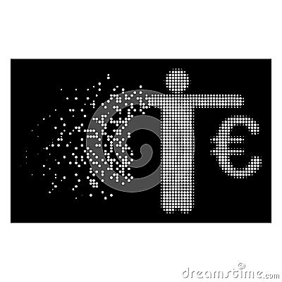 Bright Disintegrating Pixel Halftone Person Compare Euro Dollar Icon Vector Illustration