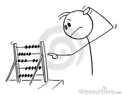 Person Counting on Abacus, Vector Cartoon Stick Figure Illustration Vector Illustration