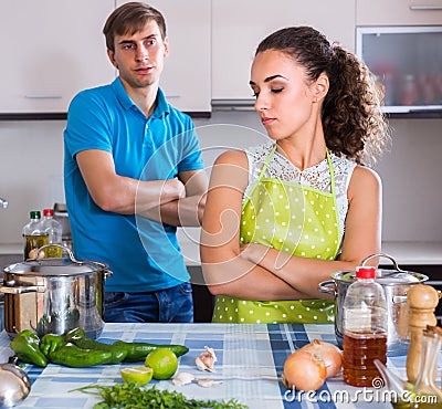 person criticizing young spouse Stock Photo