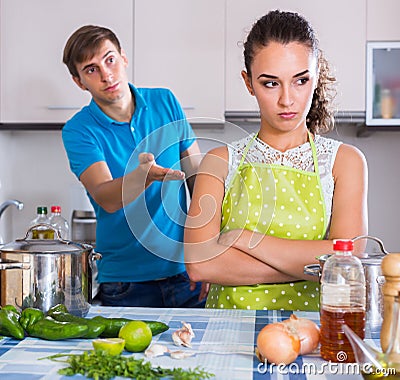 Person criticizing young spouse Stock Photo