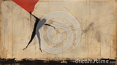 Dynamic Illustration Of A Man Flying A Kite With Red And Black Stripes Stock Photo
