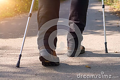 A person doing nordic walking close up Stock Photo