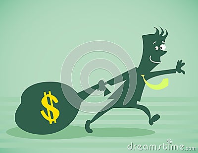 Person drags a bag of money Vector Illustration