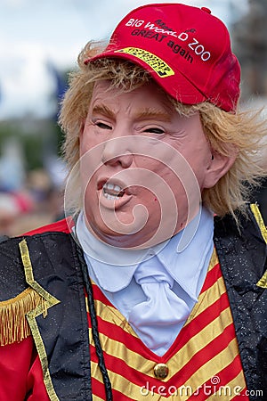 Person dressed up as President Trump at the `March for Change` anti-Brexit demonstration in London UK Editorial Stock Photo