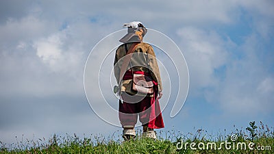 Person dressed up as an 1650 soldier in the battle reenactment of Bourtange, Netherlands Stock Photo