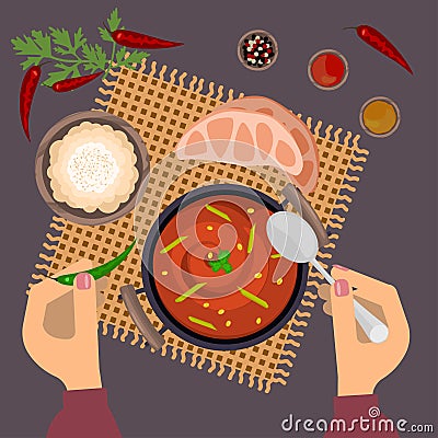 Person is eating pungent curry Vector Illustration