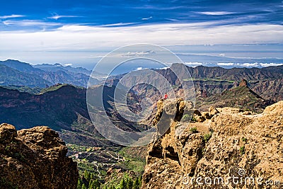 Person on the edge of a cliff in Gran Canary, Spain Editorial Stock Photo