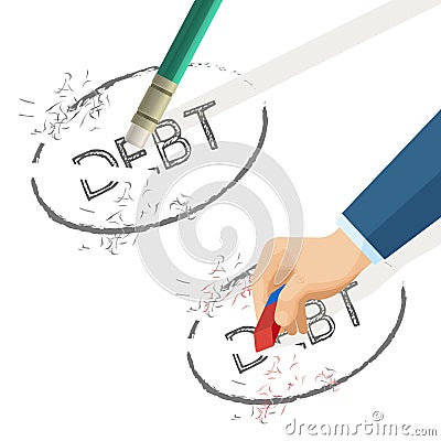 Person erase word debt written on paper, vector illustration Vector Illustration