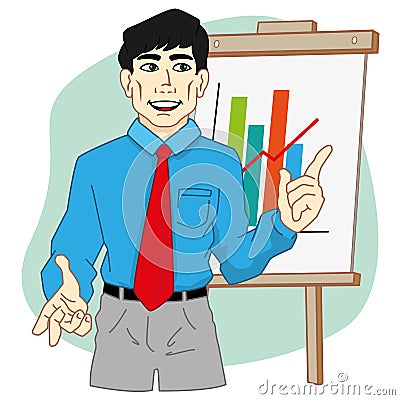 Person executive presenting chart on a flip chart in the office Vector Illustration