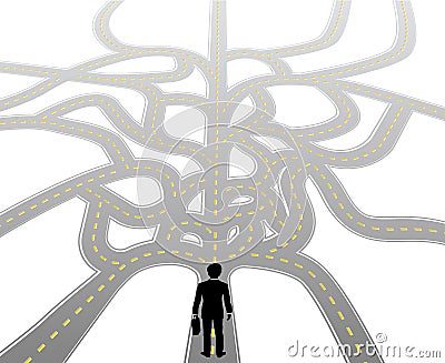 Person faces future choice path Vector Illustration