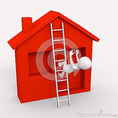 Person falling off ladder accident Stock Photo