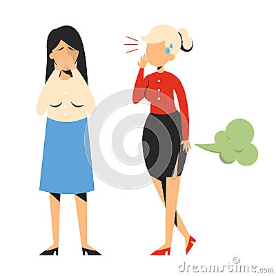 Person fart in front of the woman. Bad smell, woman in shame Cartoon Illustration