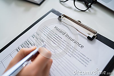 Hazard Insurance Document Stock Photo