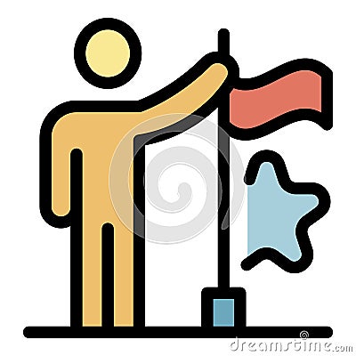 Person flag and star icon color outline vector Vector Illustration