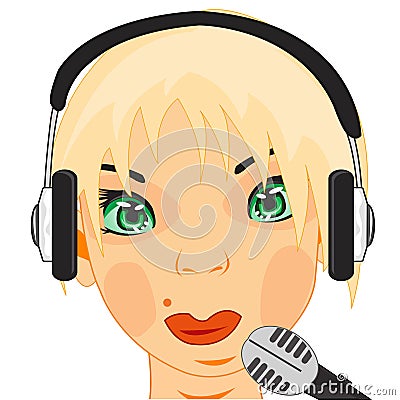 Making look younger girl with mike and earphone Vector Illustration