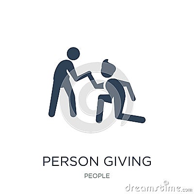 person giving assistance icon in trendy design style. person giving assistance icon isolated on white background. person giving Vector Illustration