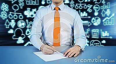 A person is going to write down something on the white paper. Stock Photo