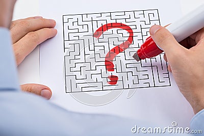 Person Hand With Question Mark On Maze Stock Photo