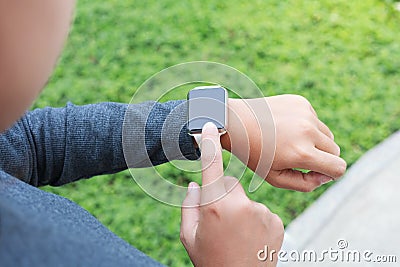 Person hand wear smart watch new modern lifestyle Stock Photo