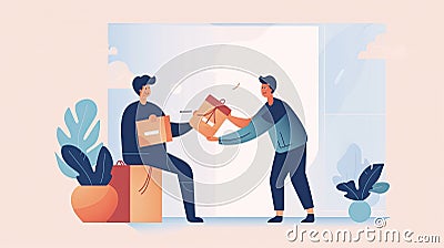 A person handing over a gift to another person, flat illustration Cartoon Illustration