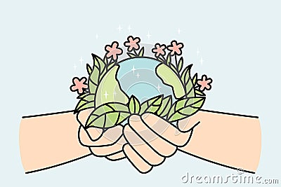 Person hands holding planter earth Vector Illustration