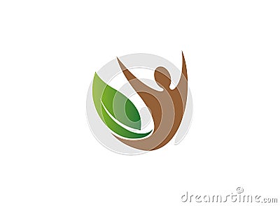 Person hands up inside leaves creative Yoga symbol for logo Design illustration Cartoon Illustration