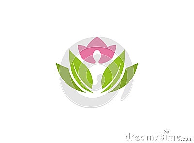 Wellness person hands up and leaves for logo Vector Cartoon Illustration