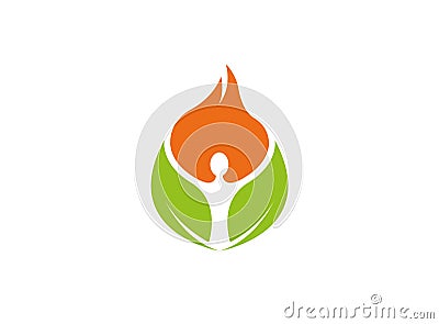 Person hands up inside leaves creative Yoga symbol logo Design Cartoon Illustration