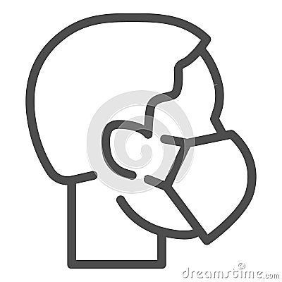 Person head with respirator or mask line icon. Masked person outline style pictogram on white background. Coronavirus Vector Illustration
