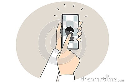 Person hold cellphone play chess on device Vector Illustration