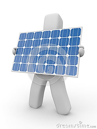 Person hold solar panel Stock Photo