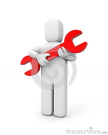 Person hold spanner Stock Photo