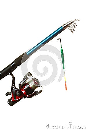 Person holding fishing rod, spinning equipment. Stock Photo