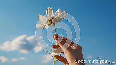 Person Holding Flower in Hand - Closeup View of a Person Grasping a Beautiful Flower Stock Photo