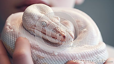 A person holding a white snake in their hands, AI Stock Photo