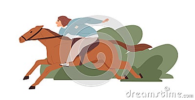 Person hurrying and rushing to aim. Fast life with ambitions and aspirations concept. Ambitious woman riding on Cartoon Illustration