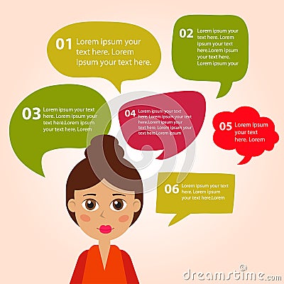 Person icon with colorful dialog speech bubbles. Vector Illustration
