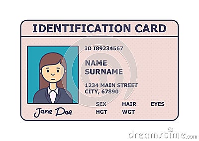 Person identification badge. Id plastic card with personal data and photo. Vector Illustration