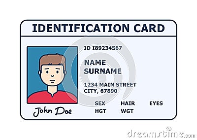 Person identification badge. Id plastic card with personal data and photo. Vector Illustration