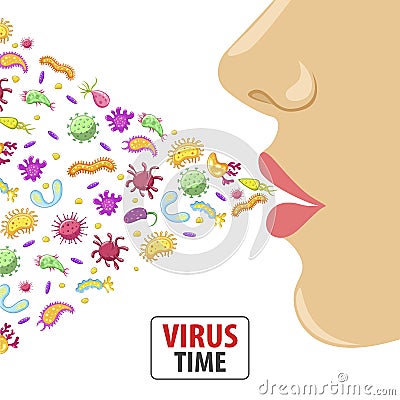 Person inhales or exhales germs vector illustration Vector Illustration