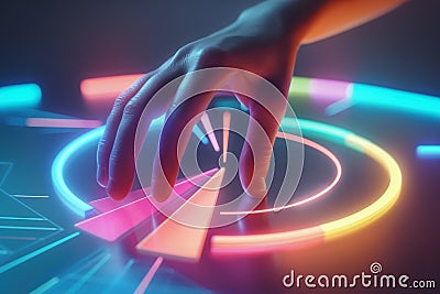 Interactive Futuristic Touch Interface Technology on pie chart Holographic Display. Technolgy inovation concept Stock Photo