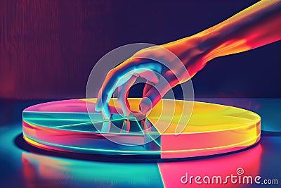 Interactive Futuristic Touch Interface Technology on pie chart Holographic Display. Technolgy inovation concept Stock Photo