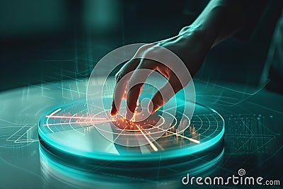 Interactive Futuristic Touch Interface Technology on pie chart Holographic Display. Technolgy inovation concept Stock Photo