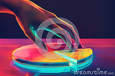 Interactive Futuristic Touch Interface Technology on pie chart Holographic Display. Technolgy inovation concept Stock Photo