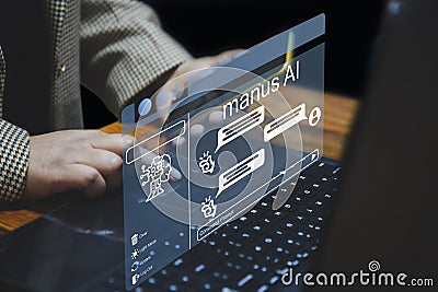 A person interacts with the Manus AI chatbot on a digital interface, symbolizing advanced AI technology, automated communication, Stock Photo