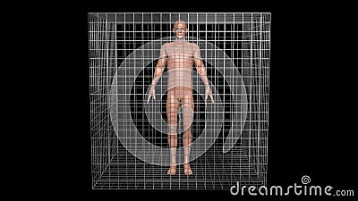 Man in metal cage . Faraday cage . 3d render illustration Cartoon Illustration