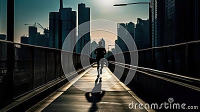 A person jogs through a cityscape dodging people and obstacles in their path created with Generative AI Stock Photo