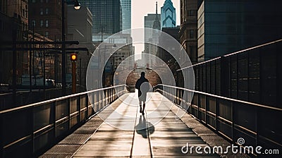 A person jogs through a cityscape dodging people and obstacles in their path created with Generative AI Stock Photo
