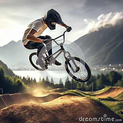 person jumping high on their bmx bike Stock Photo